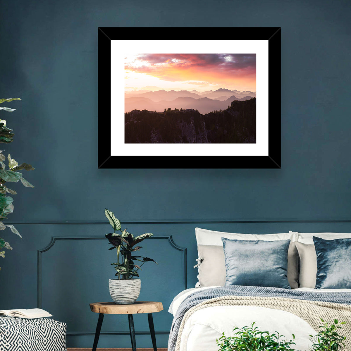 Vancouver Mountains at Sunset Wall Art in a room, landscape