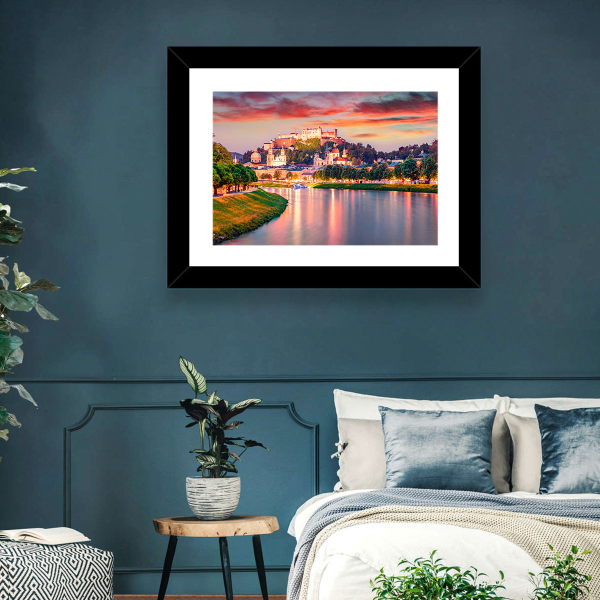 Hohensalzburg Fortress at Sunset Wall Art in a room, landscape