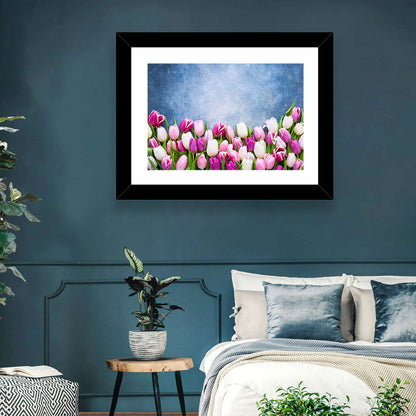 Tulips on Textured Blue Wall Art