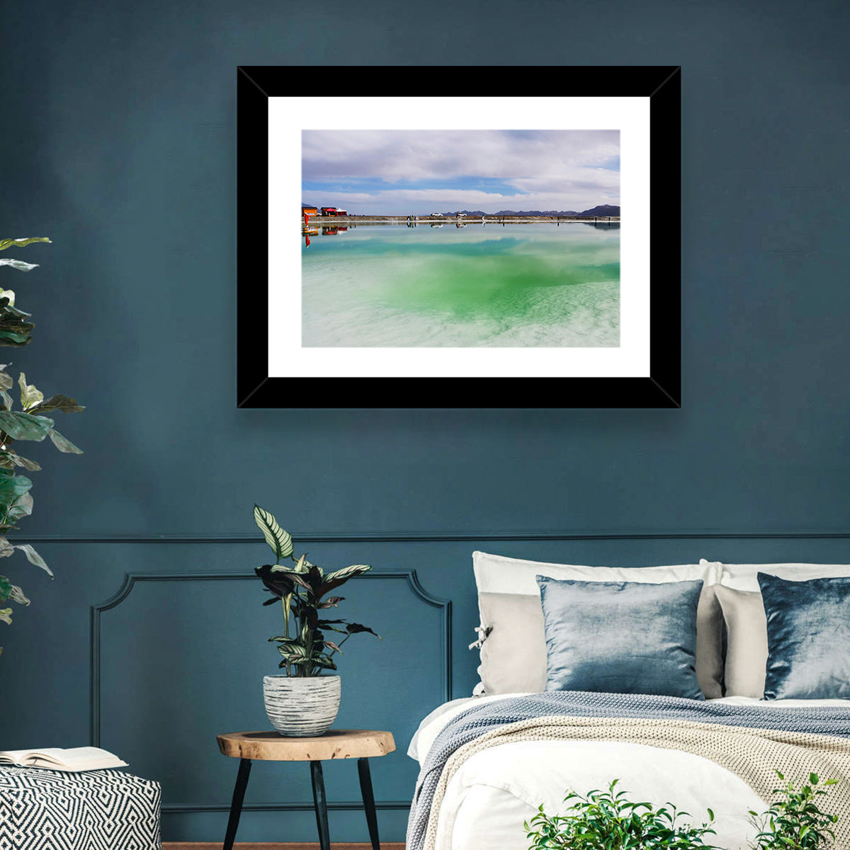 Emerald Salt Lake Wall Art in a room, landscape