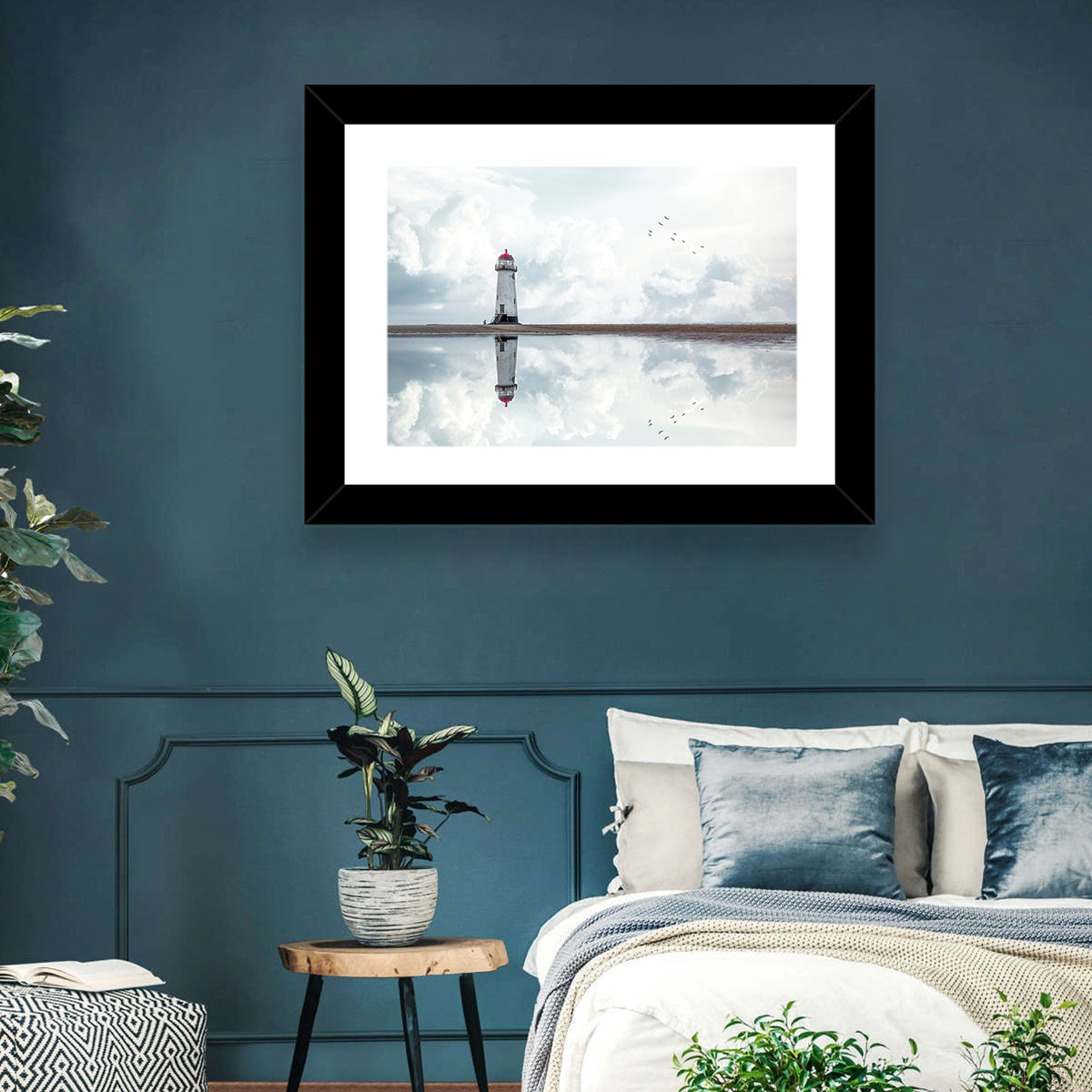 Wales Seashore Lighthouse Wall Art in a room, landscape