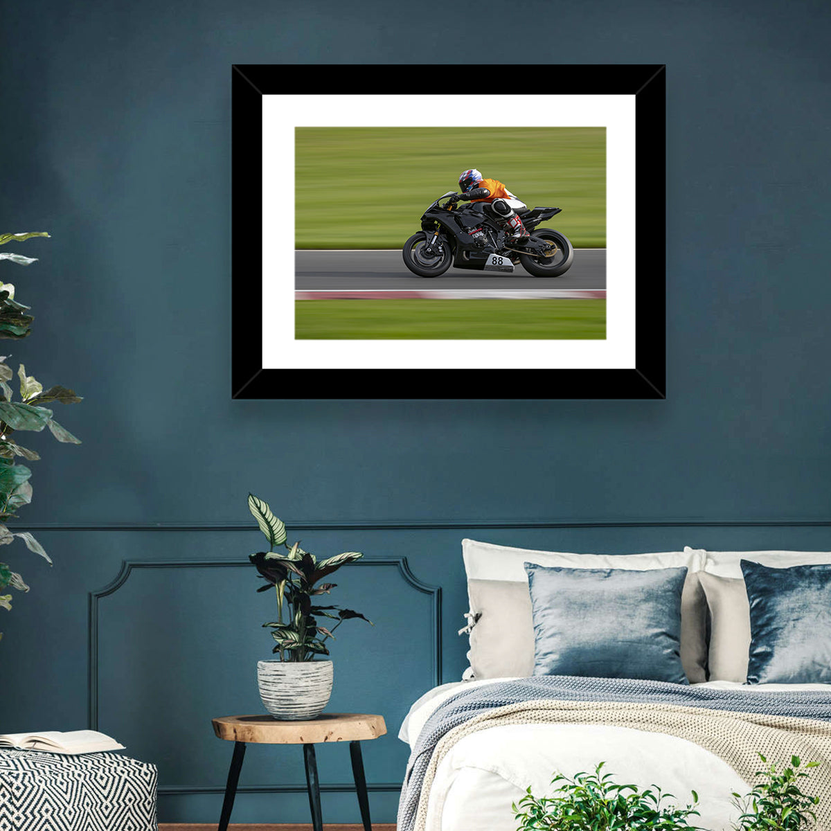 Motorcycle Racer No. 88 Wall Art in a room, landscape