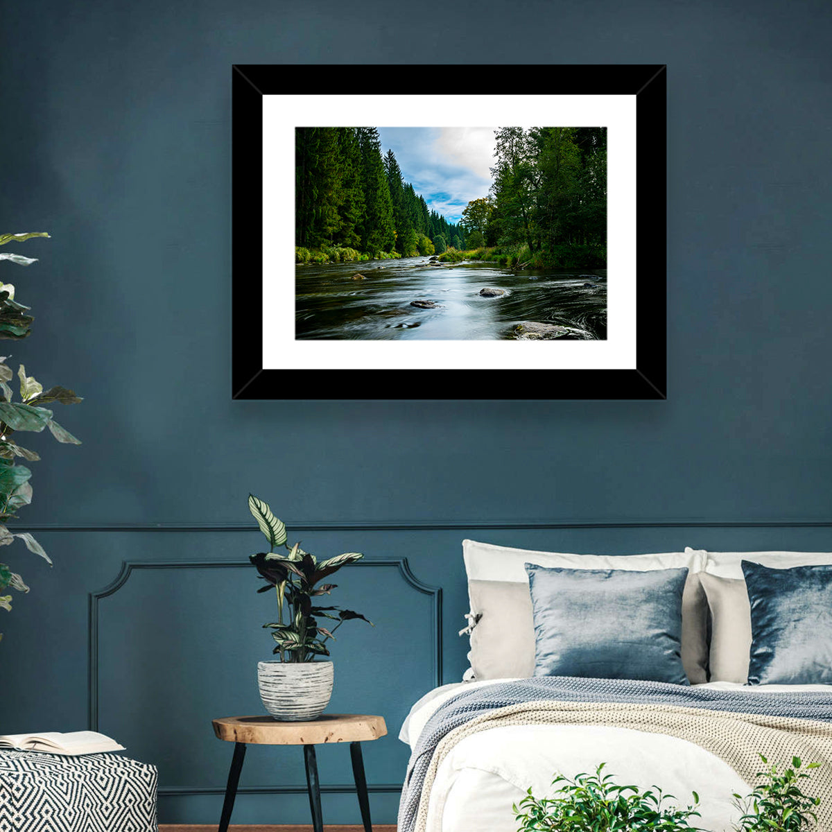 Bavarian Forest River Wall Art in a room, landscape