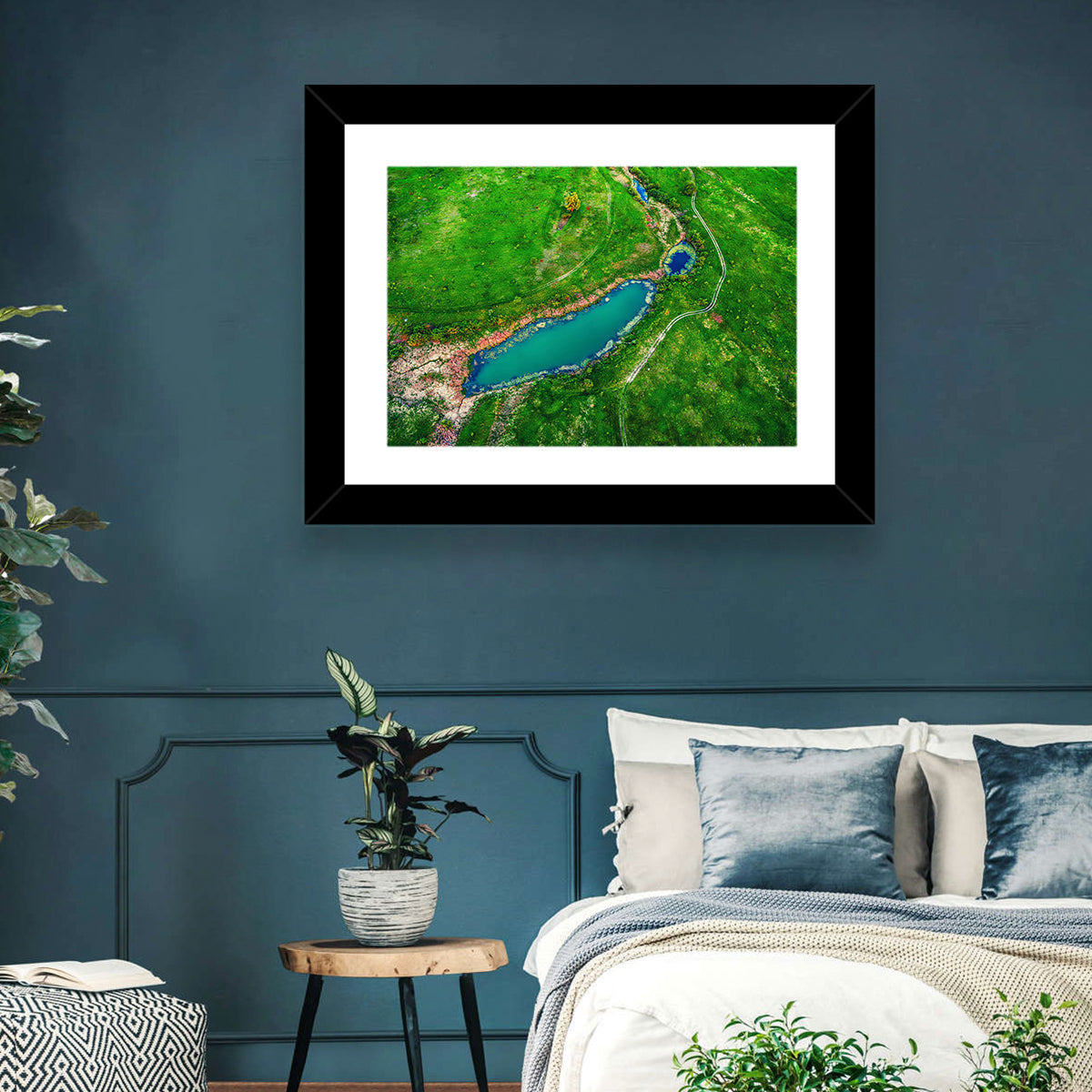 Meadows Lake Aerial Wall Art in a room, landscape