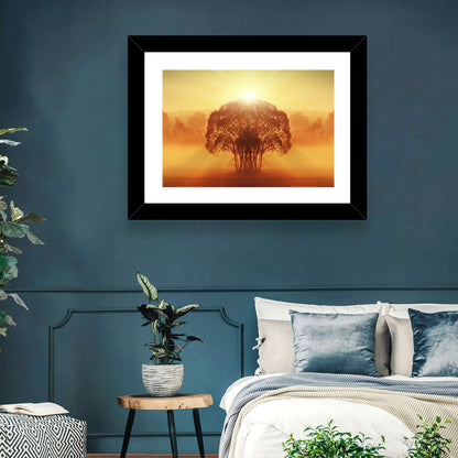Golden Haze Tree at Sunset Wall Art