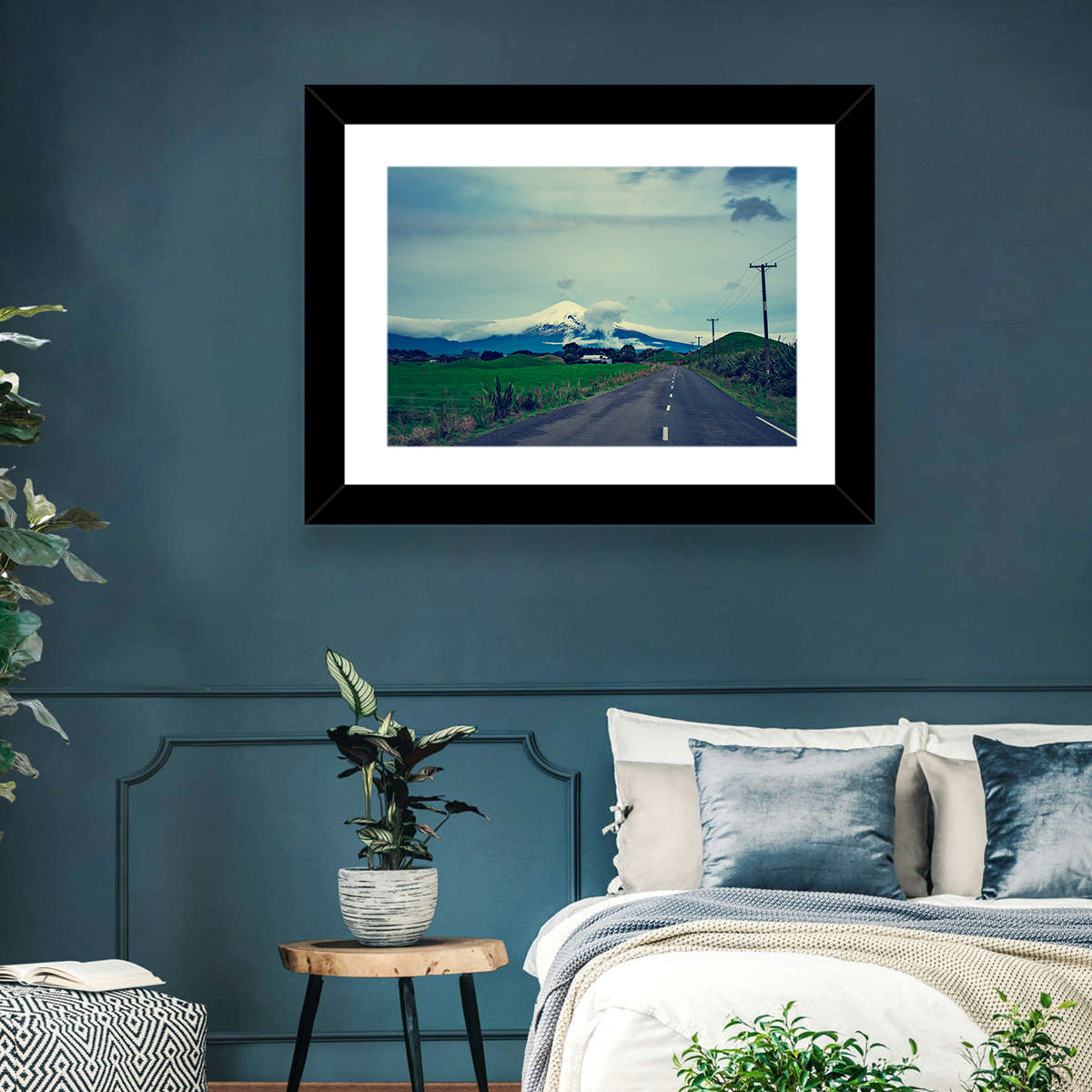 Empty Road to Mount Taranaki Wall Art in a room, landscape