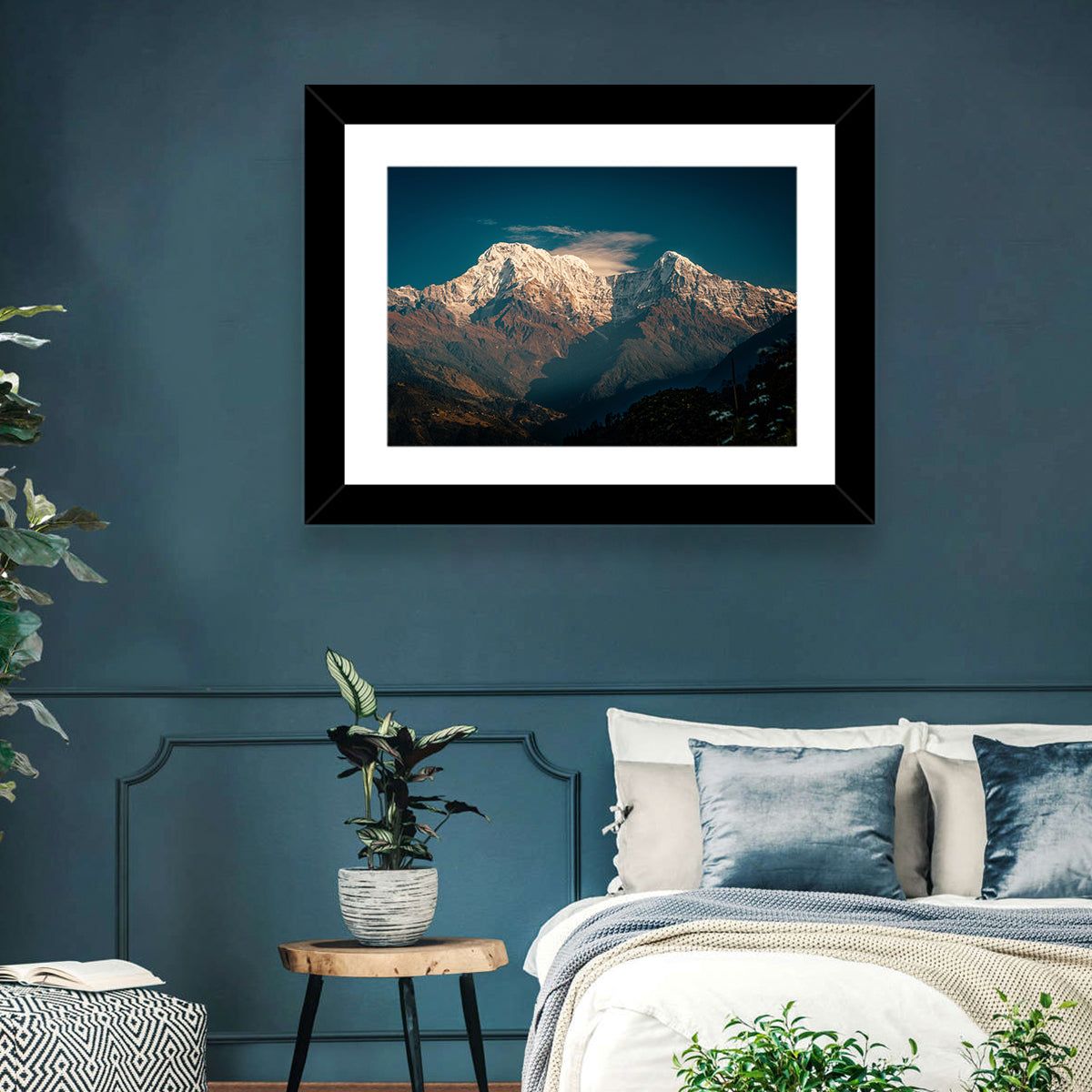 Annapurna South Summit with Wispy Clouds Wall Art in a room, landscape