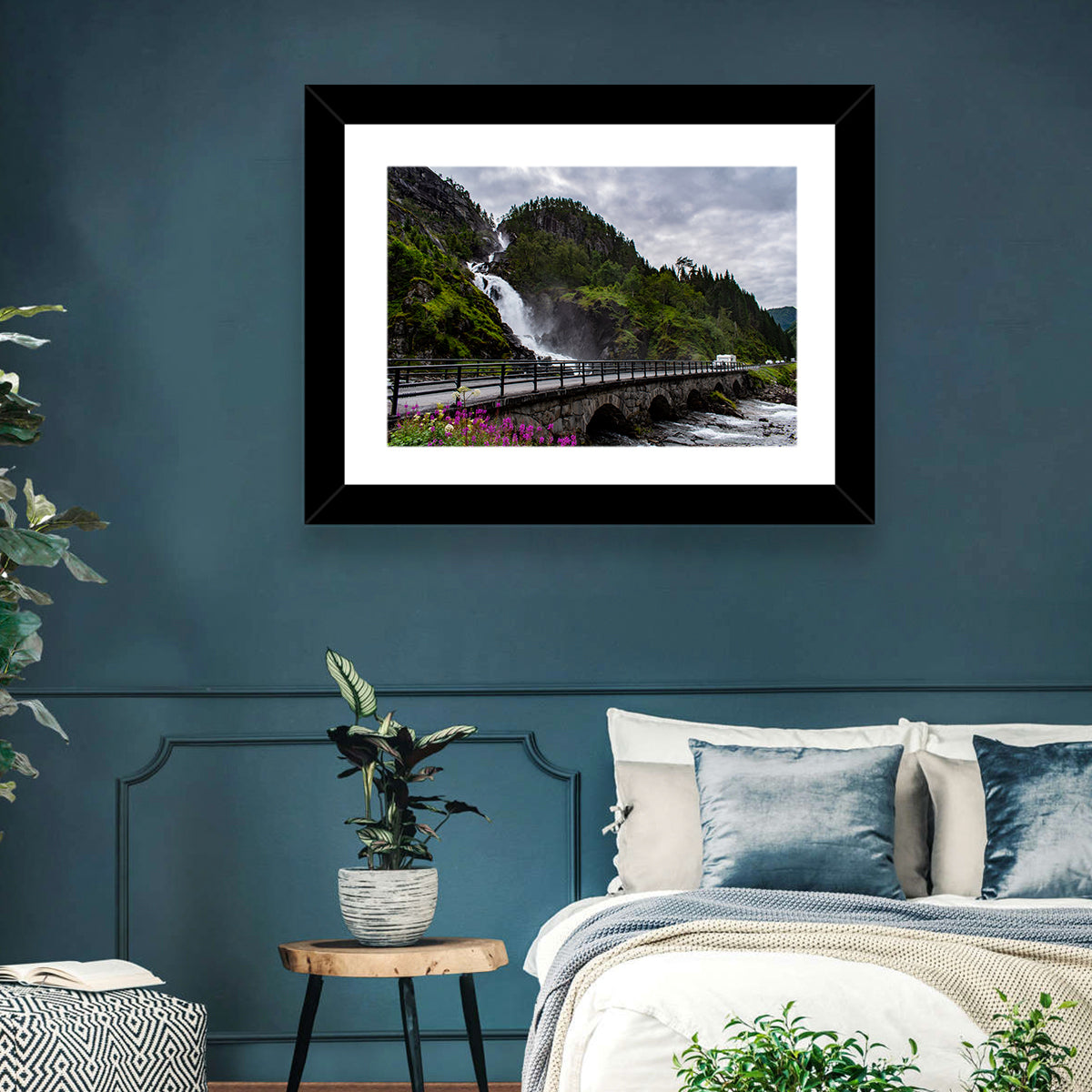 Låtefossen Stone Bridge and Waterfall Wall Art