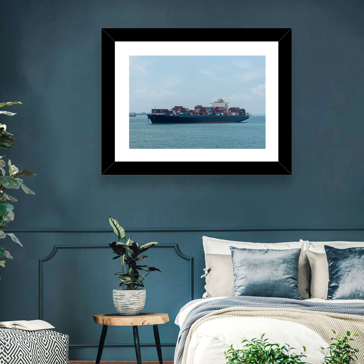 Harbor Container Ship at Sea Wall Art in a room, landscape