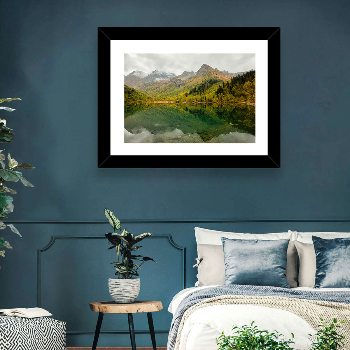 Kardyvach Lake Reflection Under Clouded Peaks Wall Art