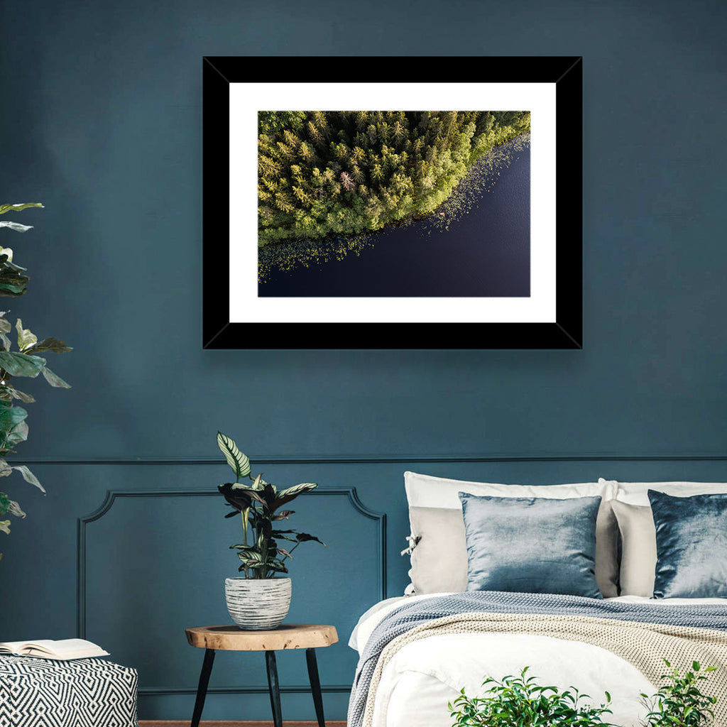 Aerial Lake with Red Boat Wall Art