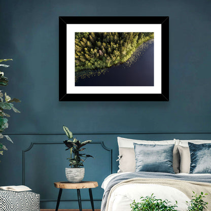 Aerial Lake with Red Boat Wall Art