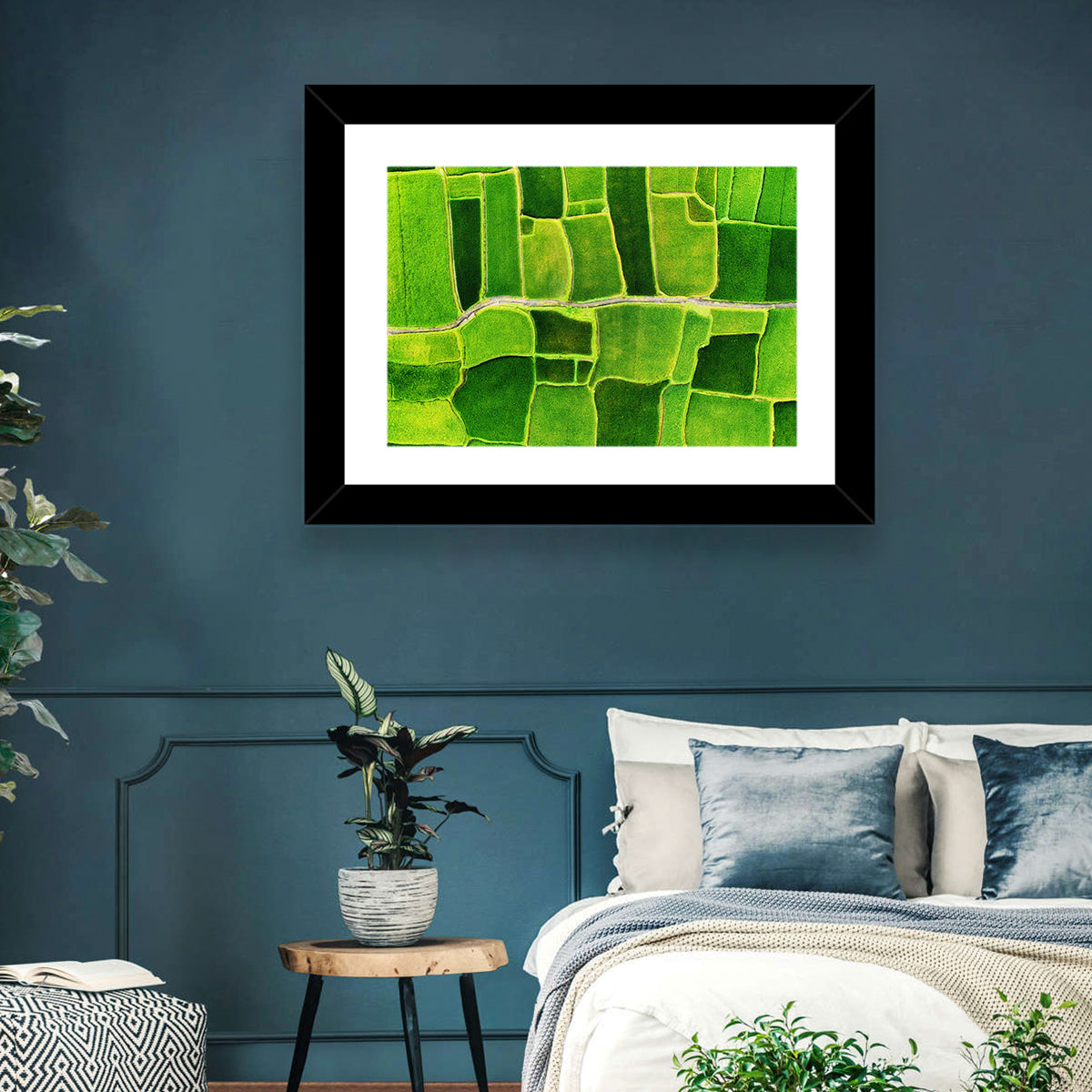Verdant Rice Terrace Grid Wall Art in a room, landscape
