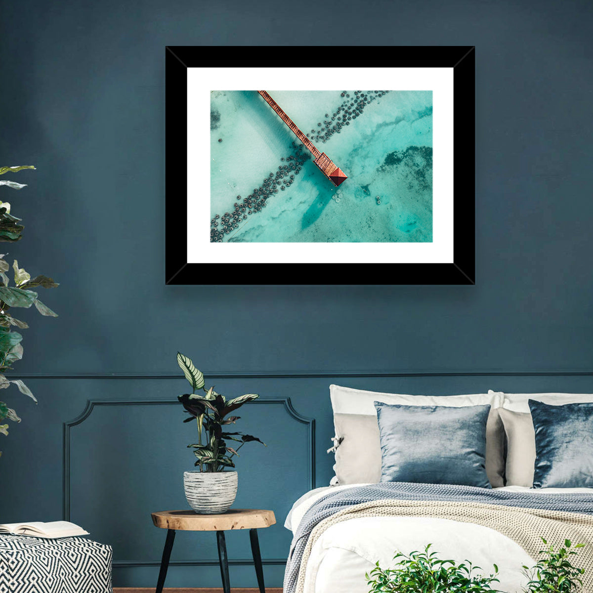 Aerial Red Pier Over Turquoise Water Wall Art