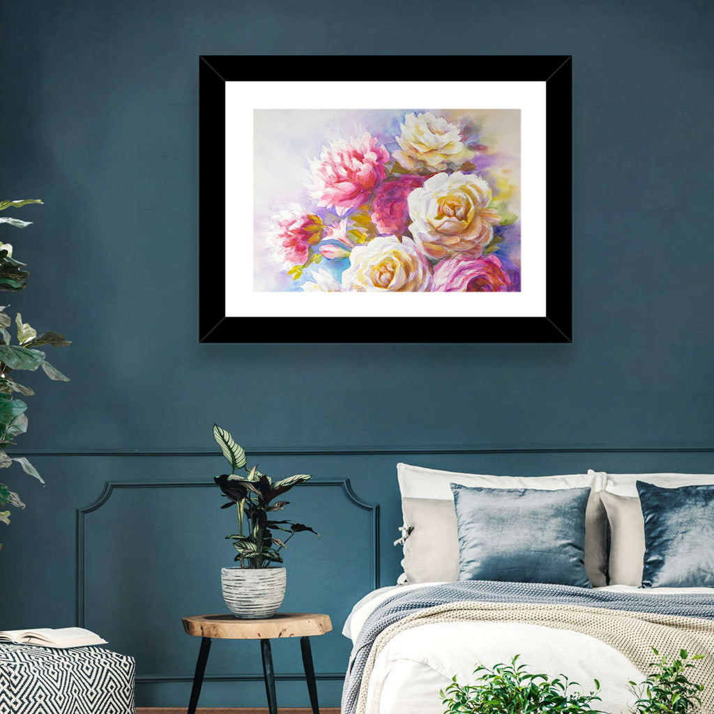 Watercolor Peony Bouquet Wall Art