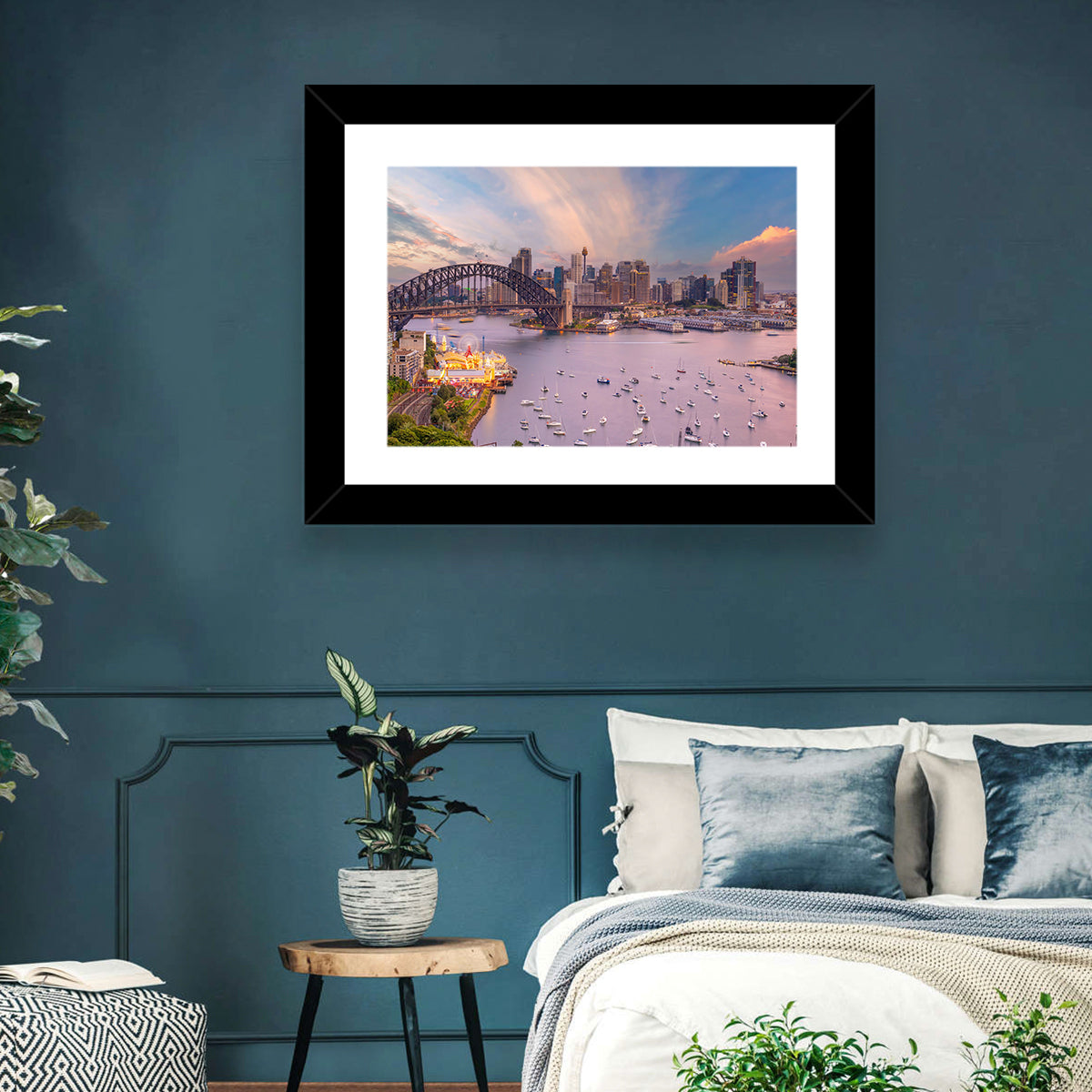 Sydney Harbour Bridge at Golden Twilight Wall Art in a room, landscape