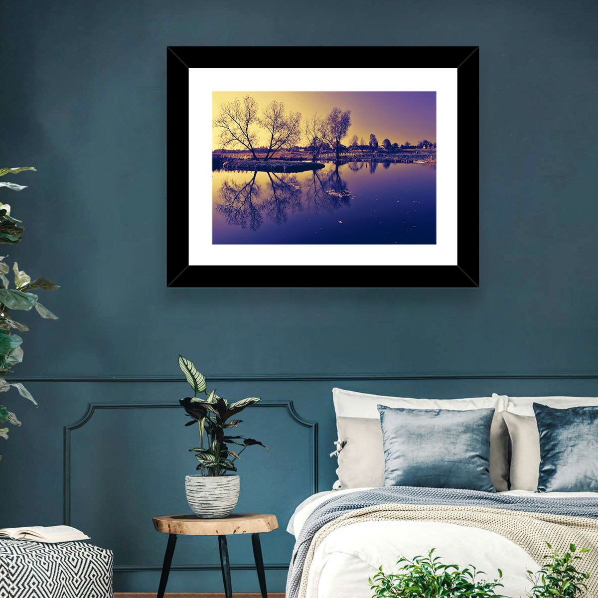 Winter Lake Morning Wall Art in a room, landscape