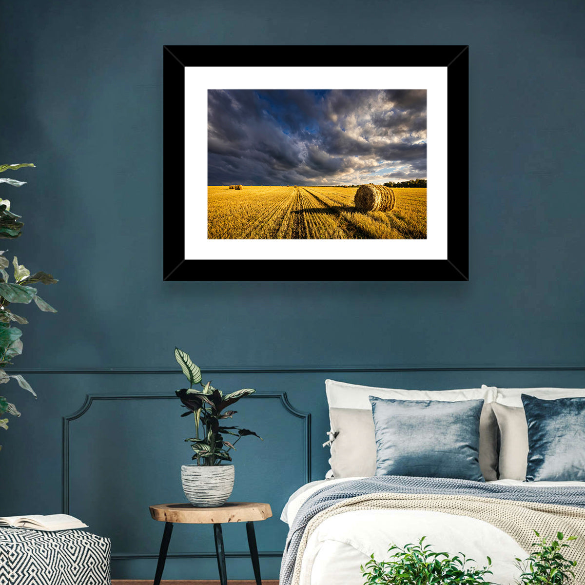 Hay Bale at Golden Hour Wall Art in a room, landscape