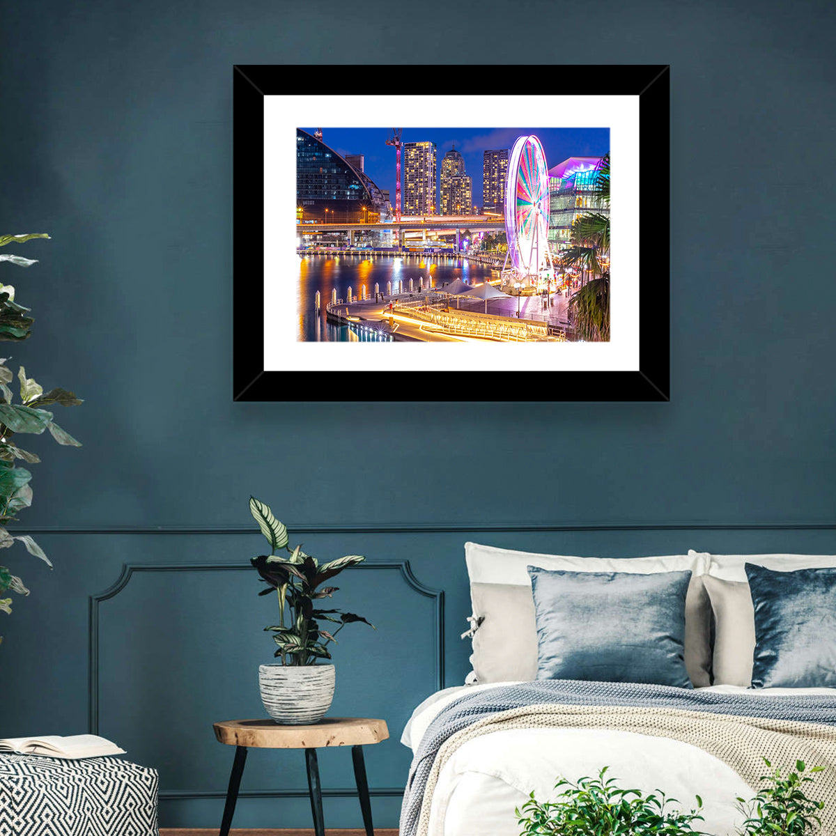 Darling Harbour Nightscape Wall Art in a room, landscape