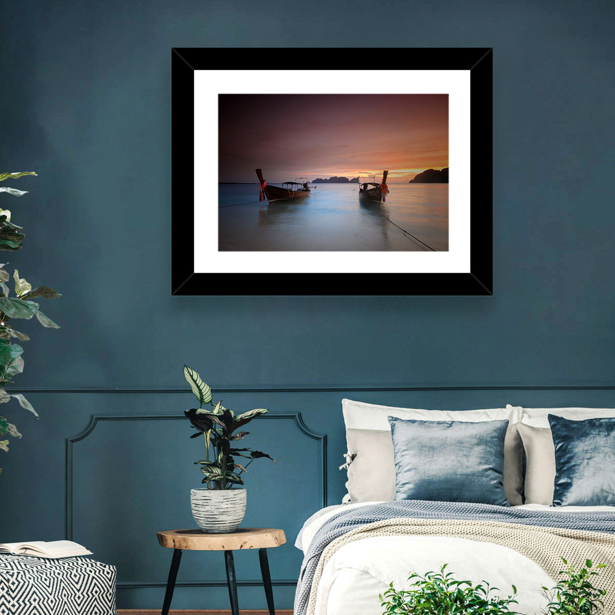 Phi Phi Longtail Boats at Golden Hour Wall Art in a room, landscape