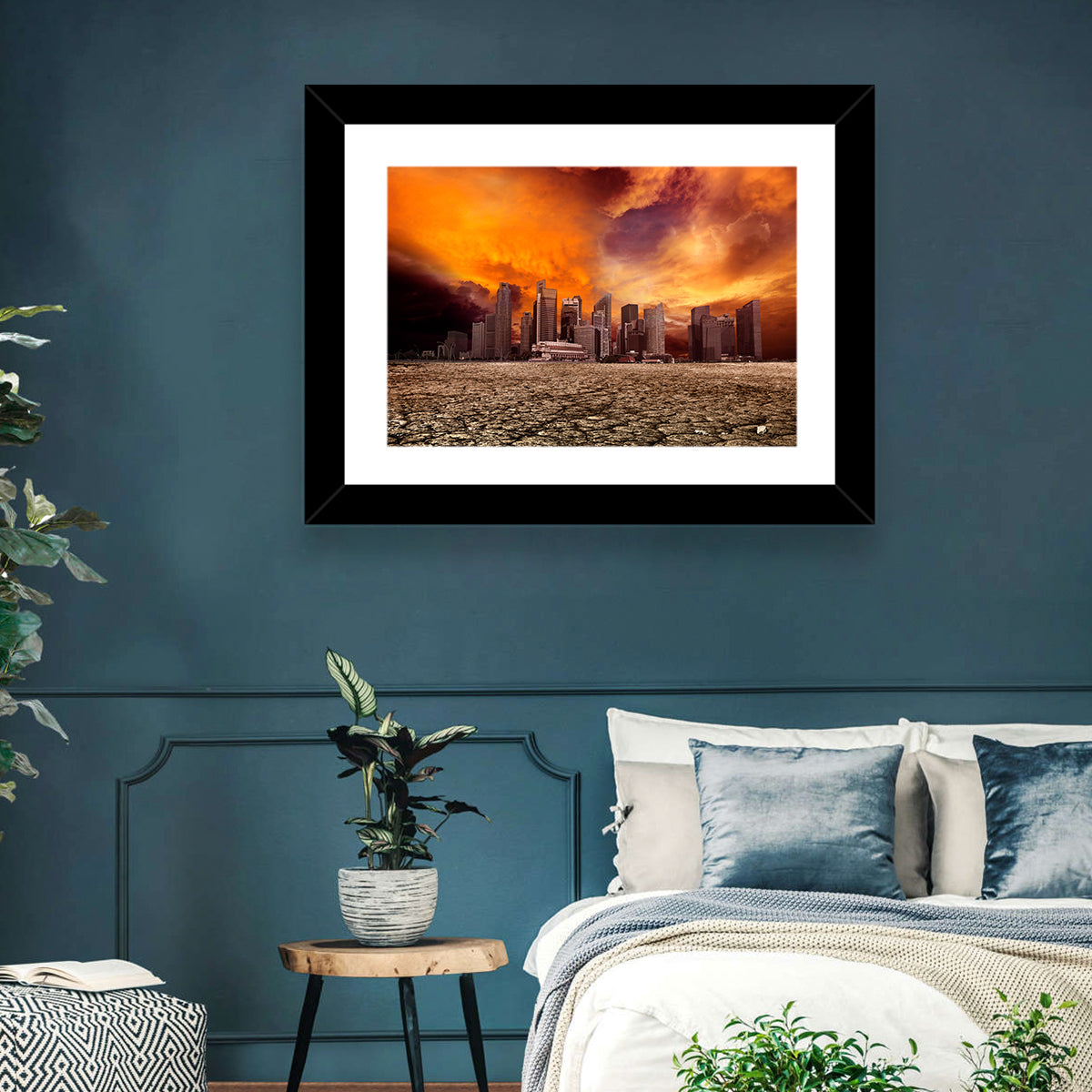 Desolate Singapore Skyline Wall Art in a room, landscape