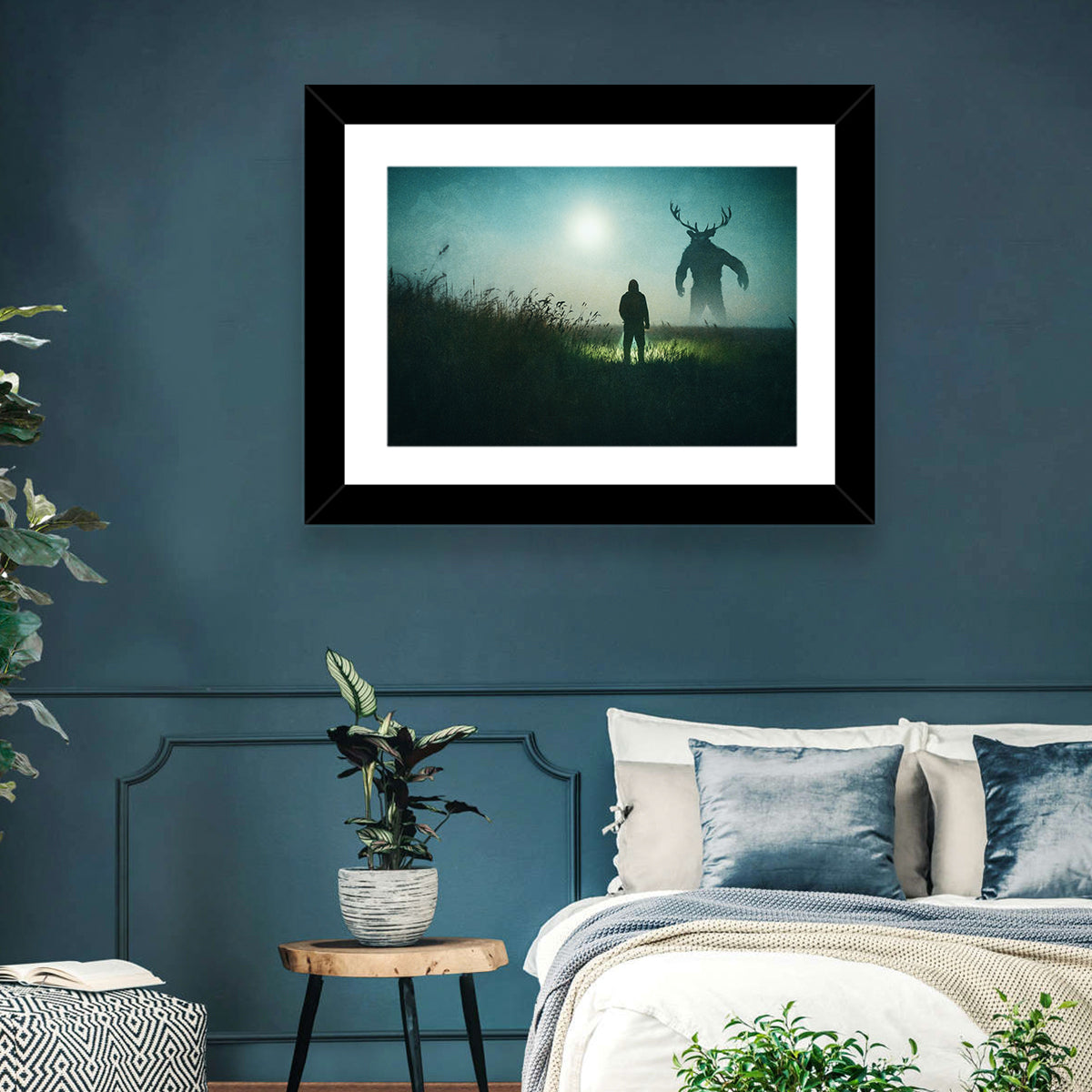 Antlered Shadow in Mist Wall Art in a room, landscape