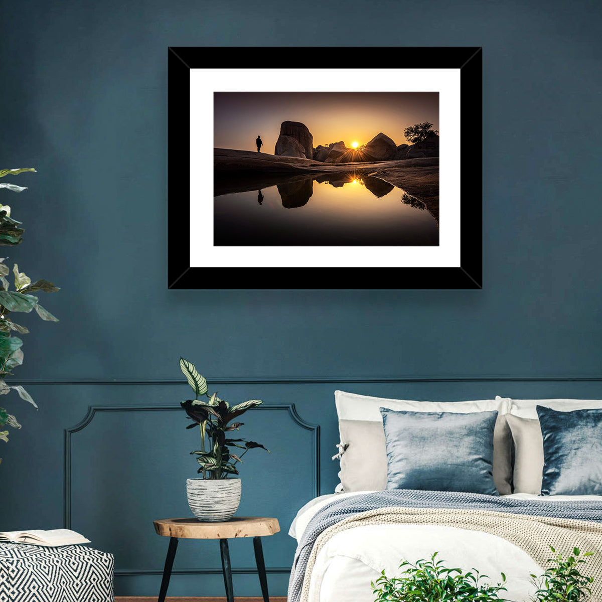 Hemakuta Hill Sunrise Temples Wall Art in a room, landscape