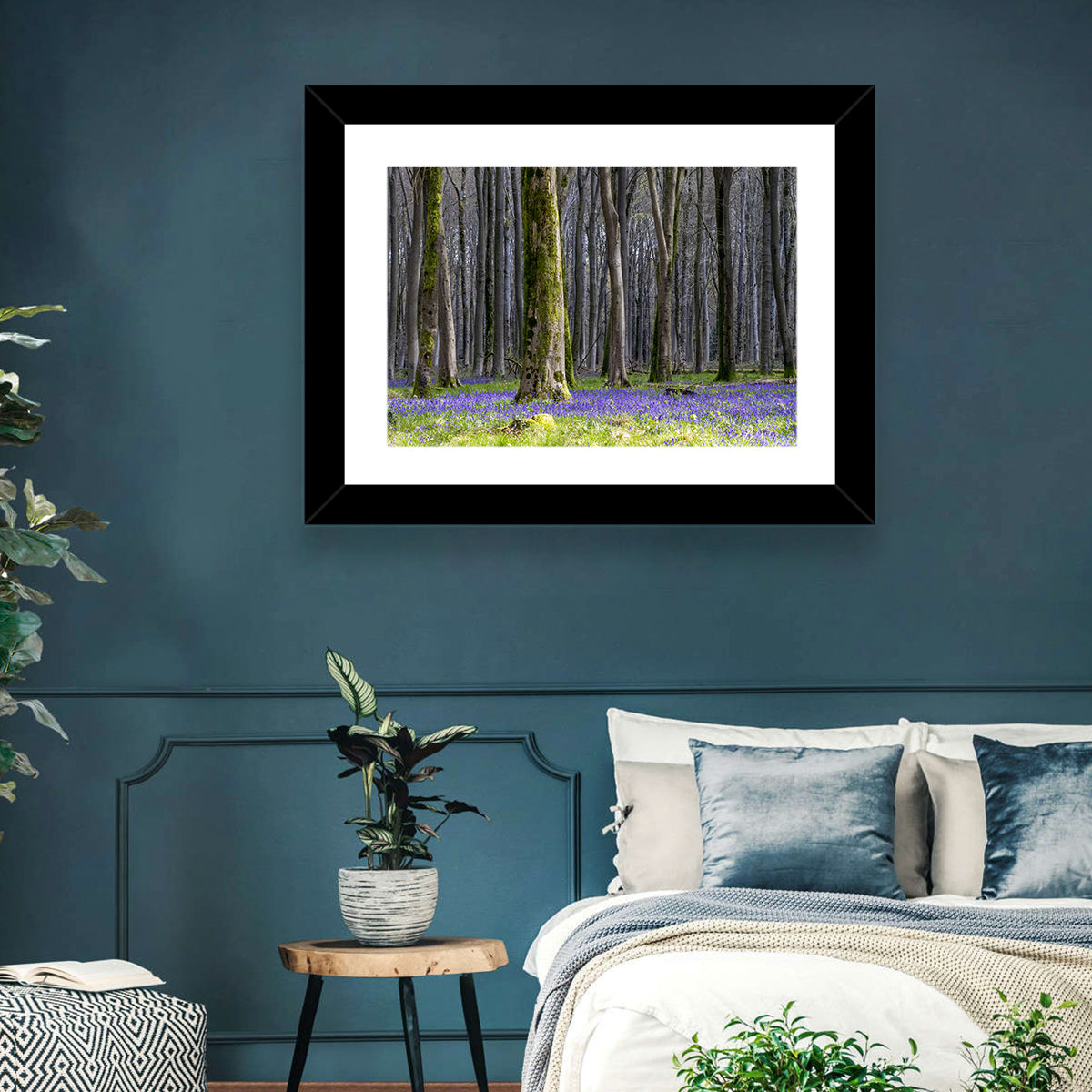 Bluebell Beechwood Grove Wall Art in a room, landscape