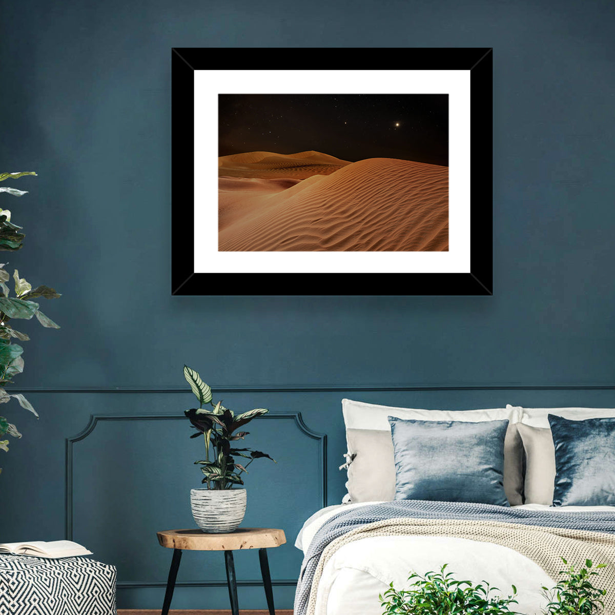 Starry Desert Night Wall Art in a room, landscape