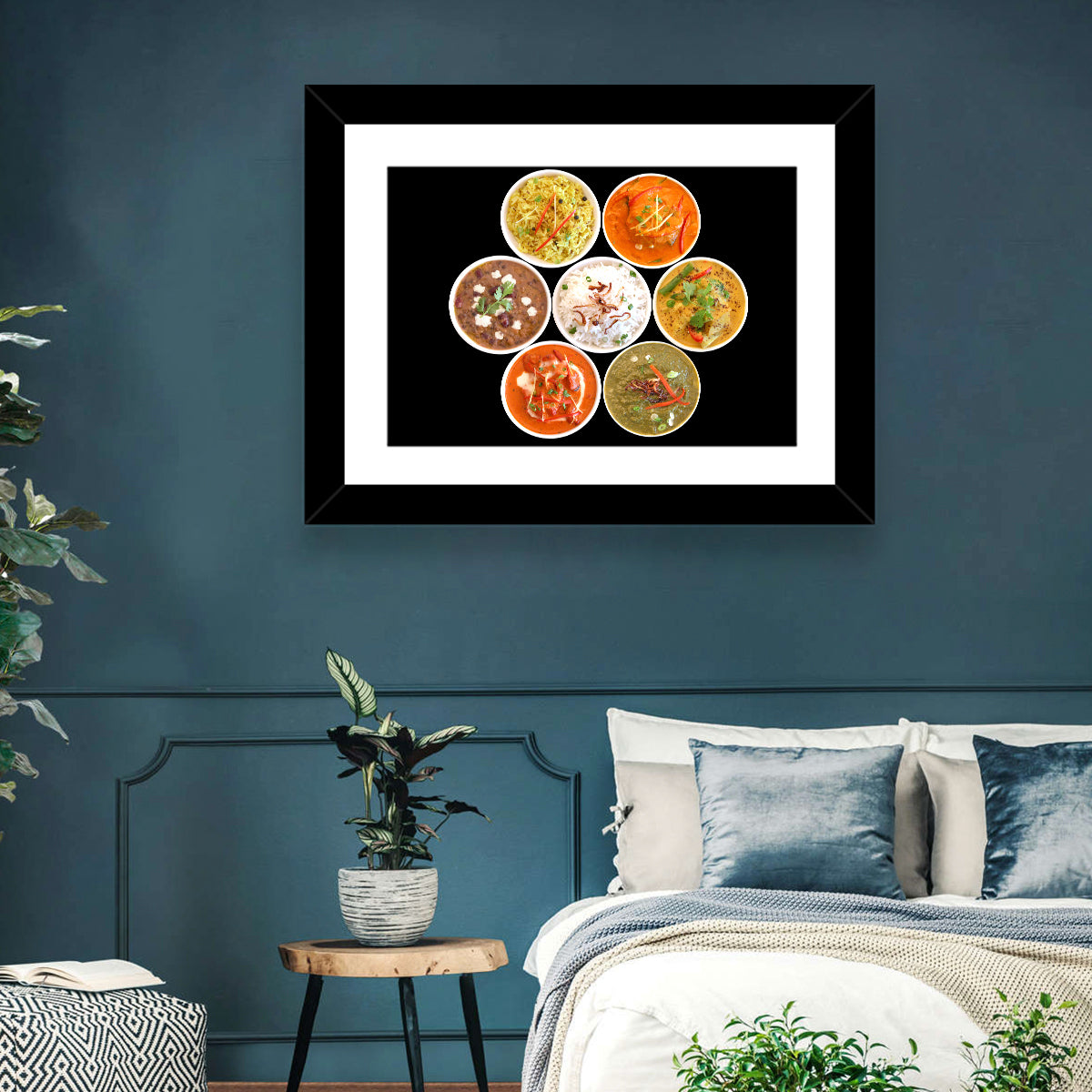 Six Indian Curry Bowls Wall Art in a room, landscape