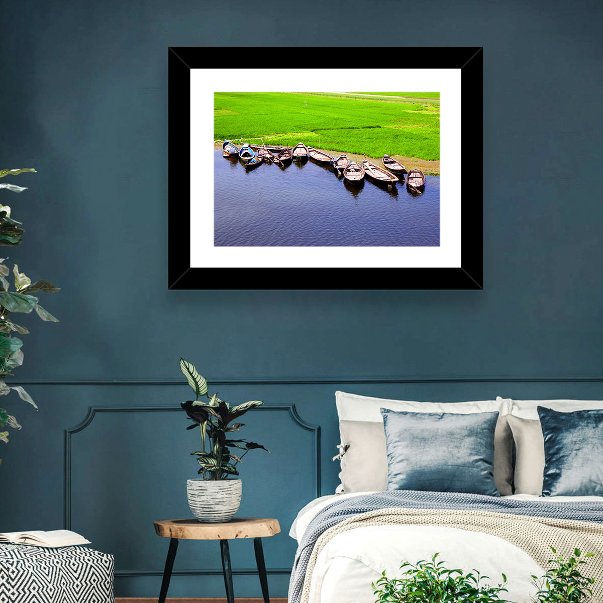 Boats at the Shoreline Wall Art in a room, landscape