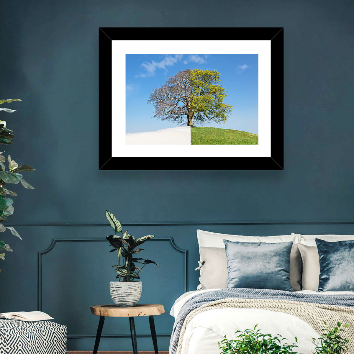 Split Season Tree Landscape Wall Art in a room, landscape