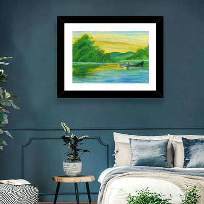 Rowboat on Serene Lake Watercolor Wall Art
