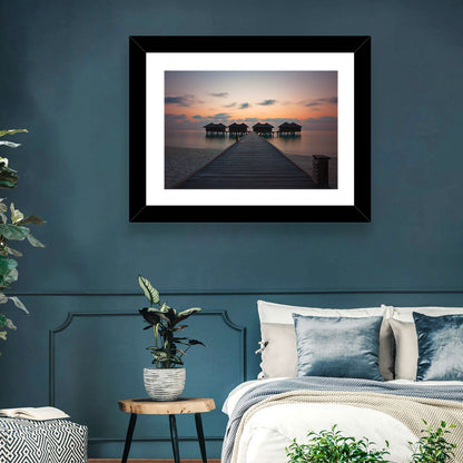 Overwater Bungalows at Sunset Wall Art