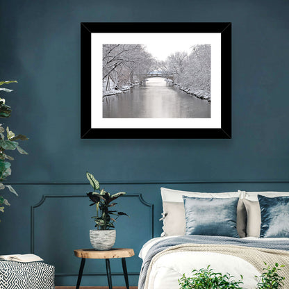 Yahara River Winter Stone Bridge Wall Art