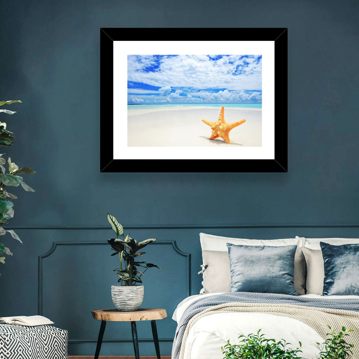 Minimalist Yellow Starfish on Turquoise Shore Wall Art