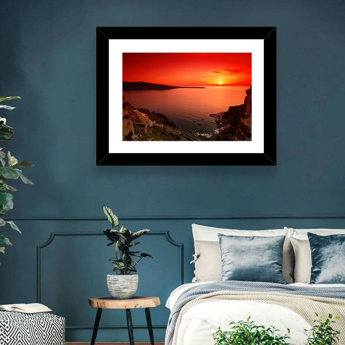 Ammoudi Bay Sunset, Oia Wall Art in a room, landscape