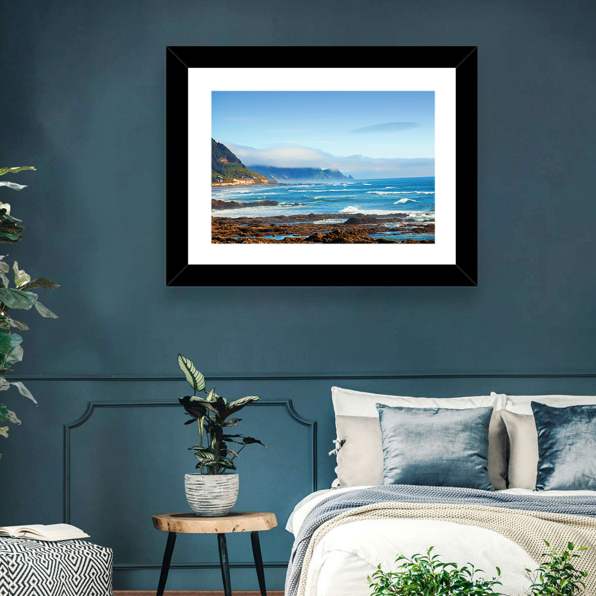 Misty Oregon Coast Tide Pools Wall Art in a room, landscape
