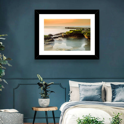 Mossy Rocky Coastline at Golden Hour Wall Art
