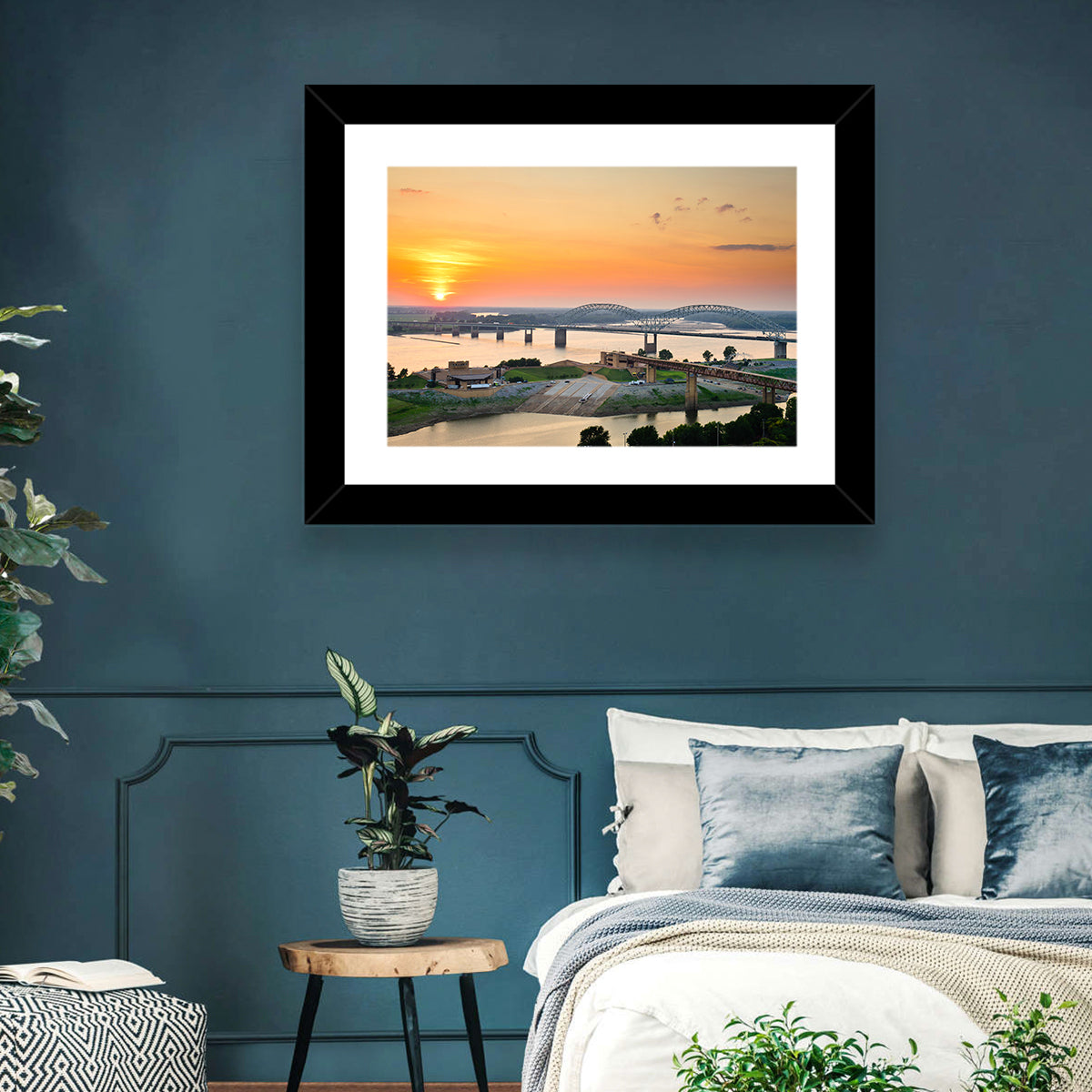 Hernando De Soto Bridge at Sunset Wall Art in a room, landscape