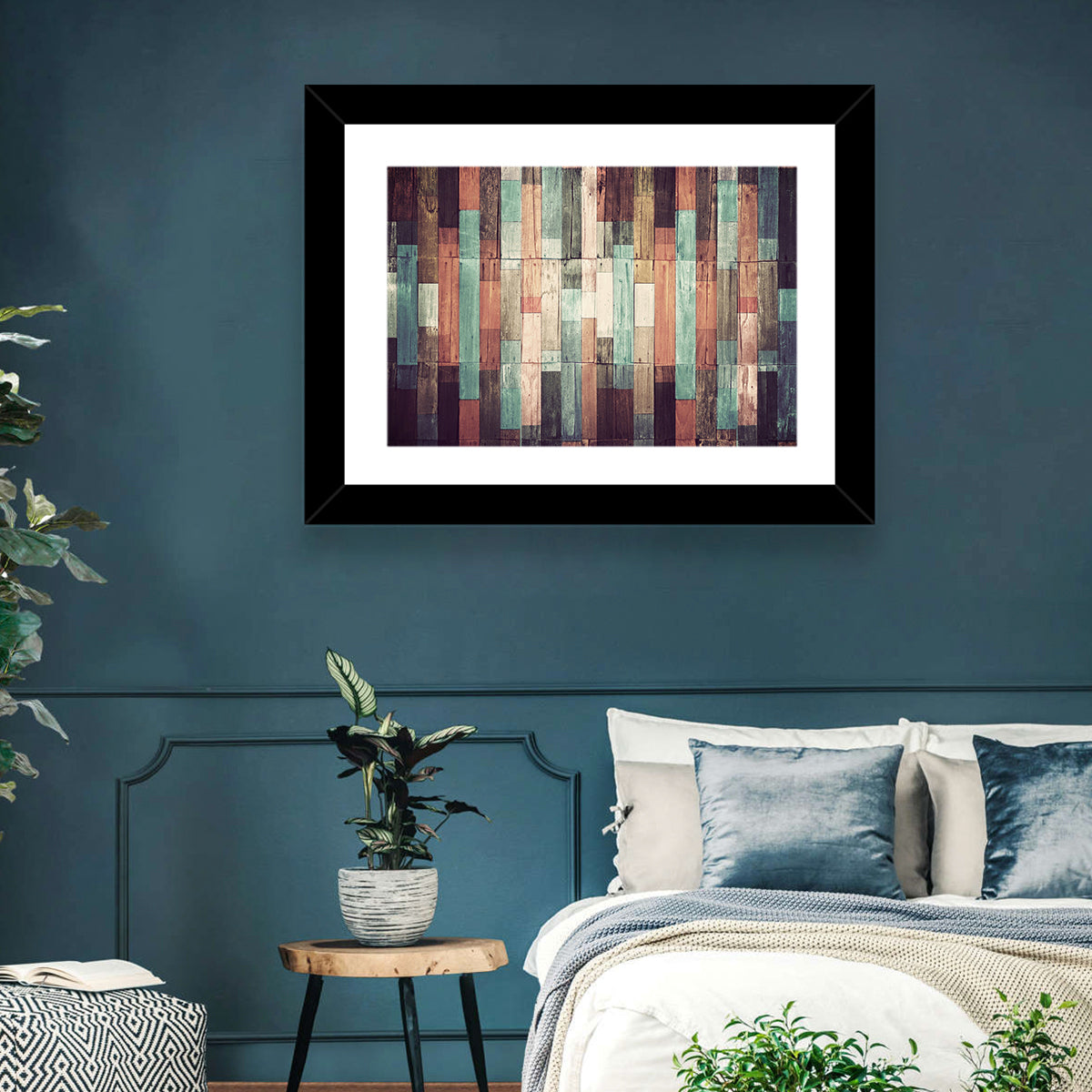 Sound Waves Wood Planks Wall Art in a room, landscape
