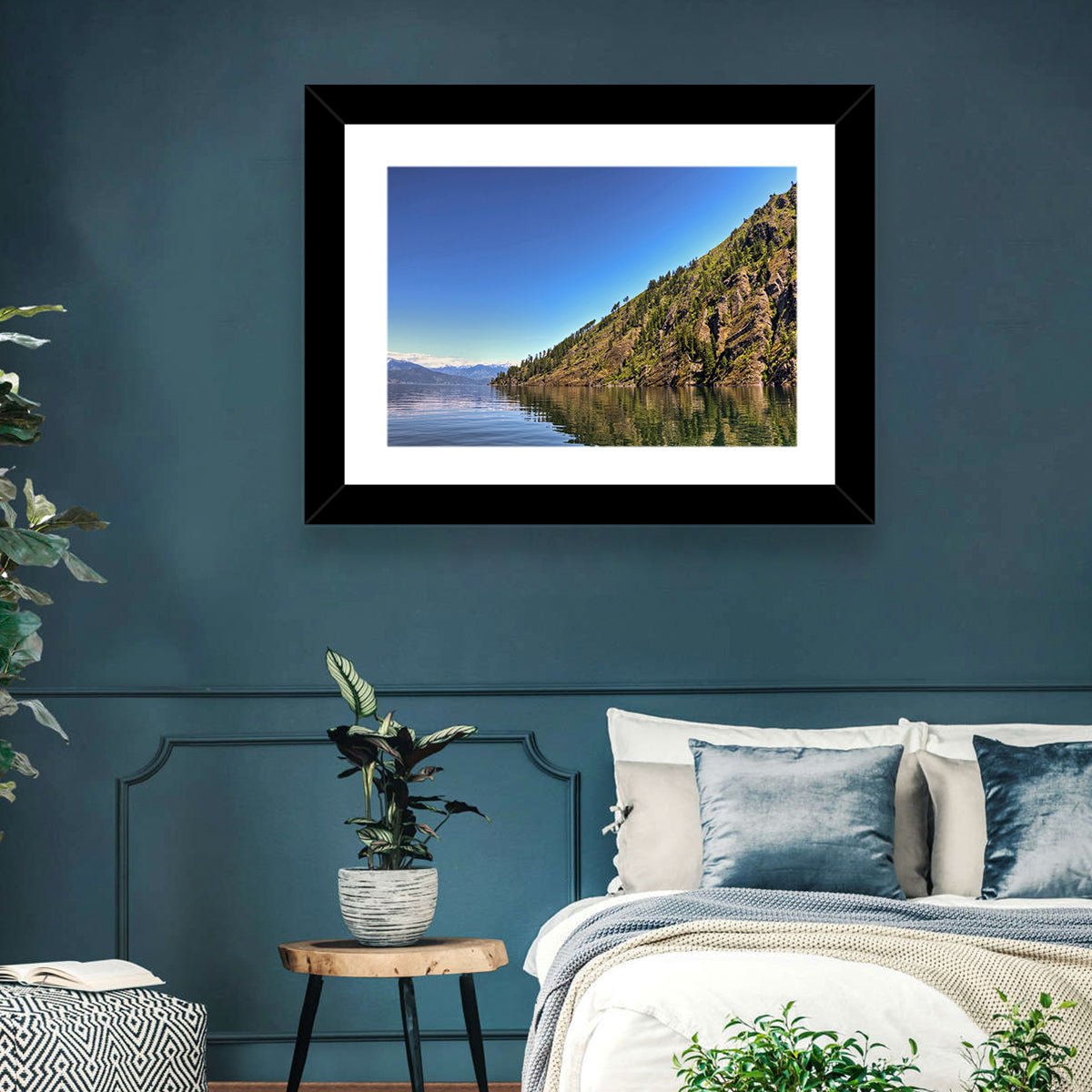 Monarch Mountains Lake Wall Art in a room, landscape