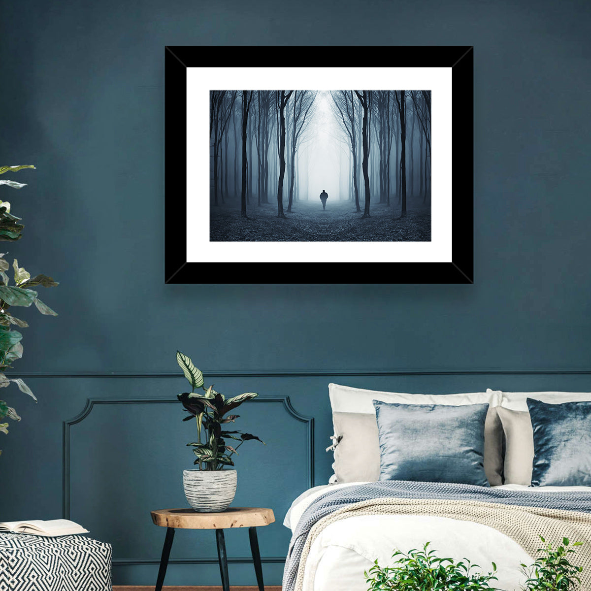 Lone Figure in Misty Forest Wall Art