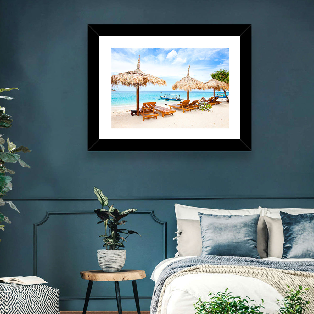 Gili Meno Beach with Thatched Umbrellas Wall Art