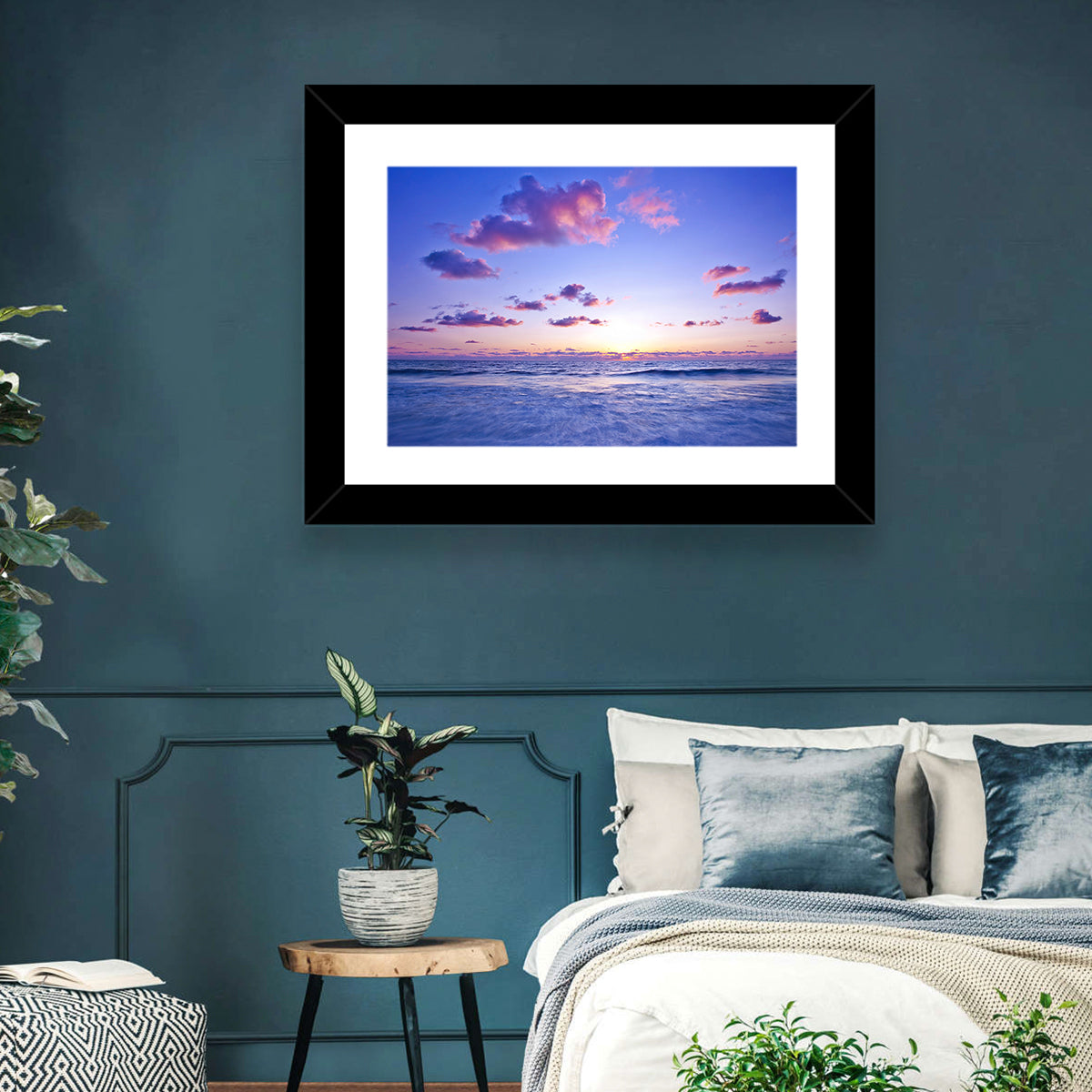 Mediterranean Sunset Wall Art in a room, landscape