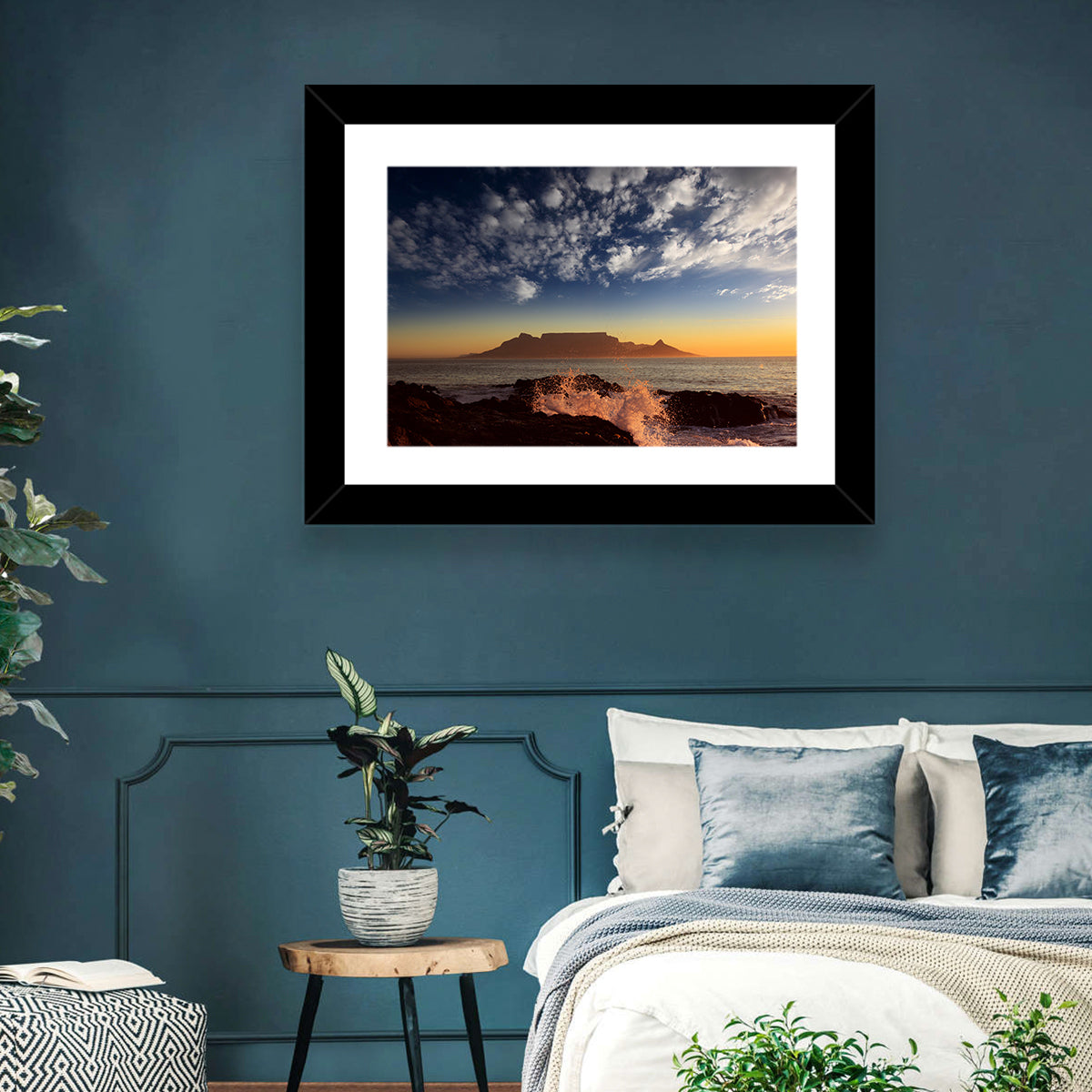 Table Mountain Sunset Silhouette Wall Art in a room, landscape