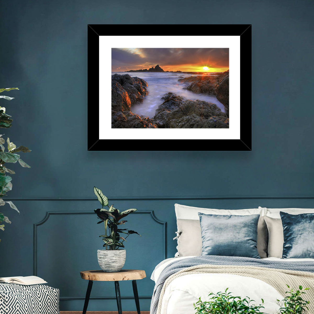 Tramore Rocky Coast Sunset Wall Art in a room, landscape