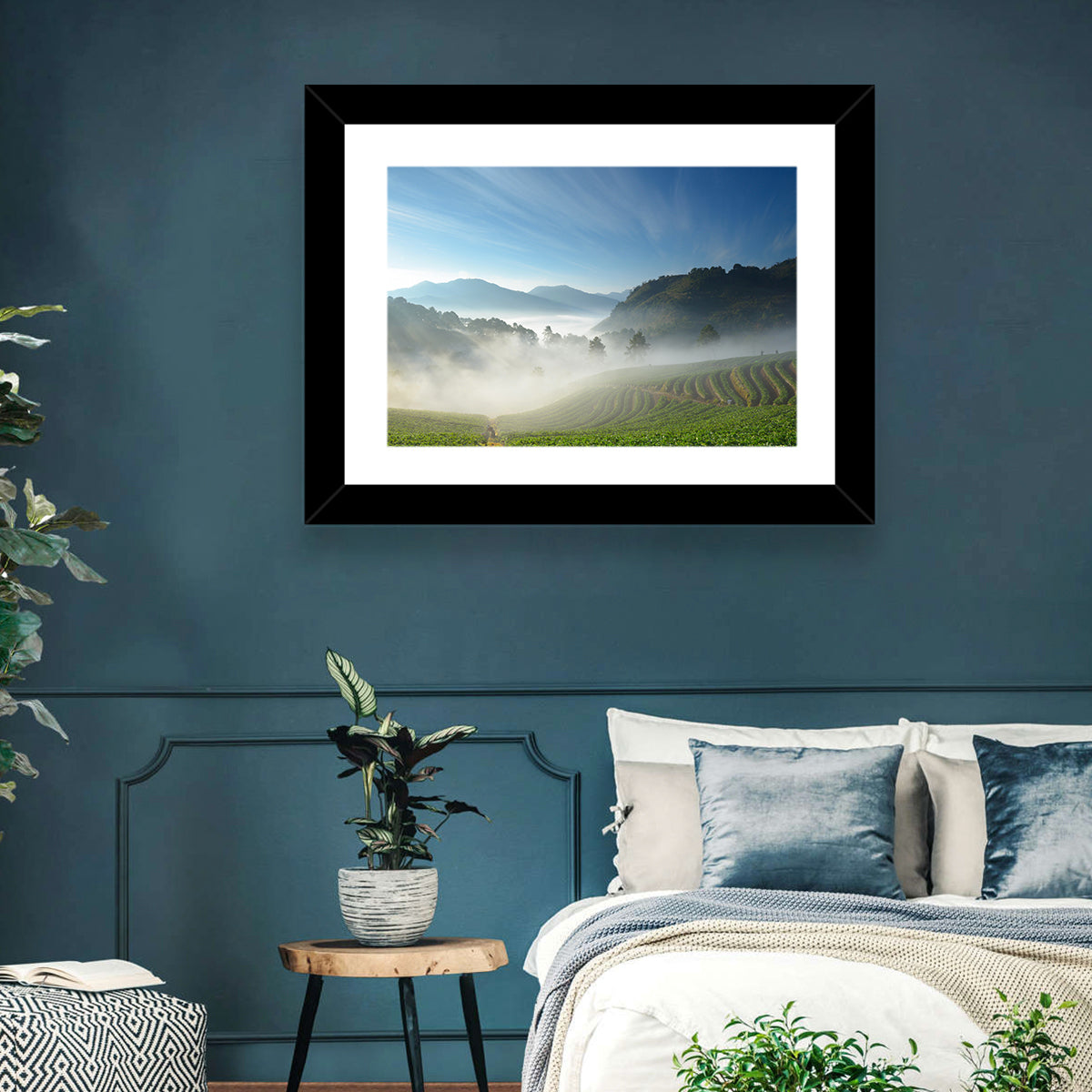 Sunlit Terraced Tea Hills Wall Art in a room, landscape