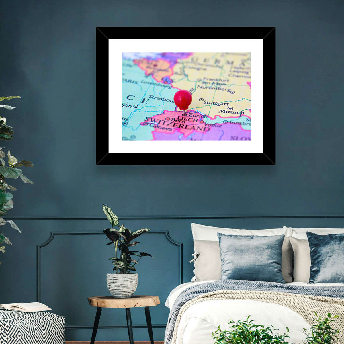 Zurich Map with Red Pin Wall Art
