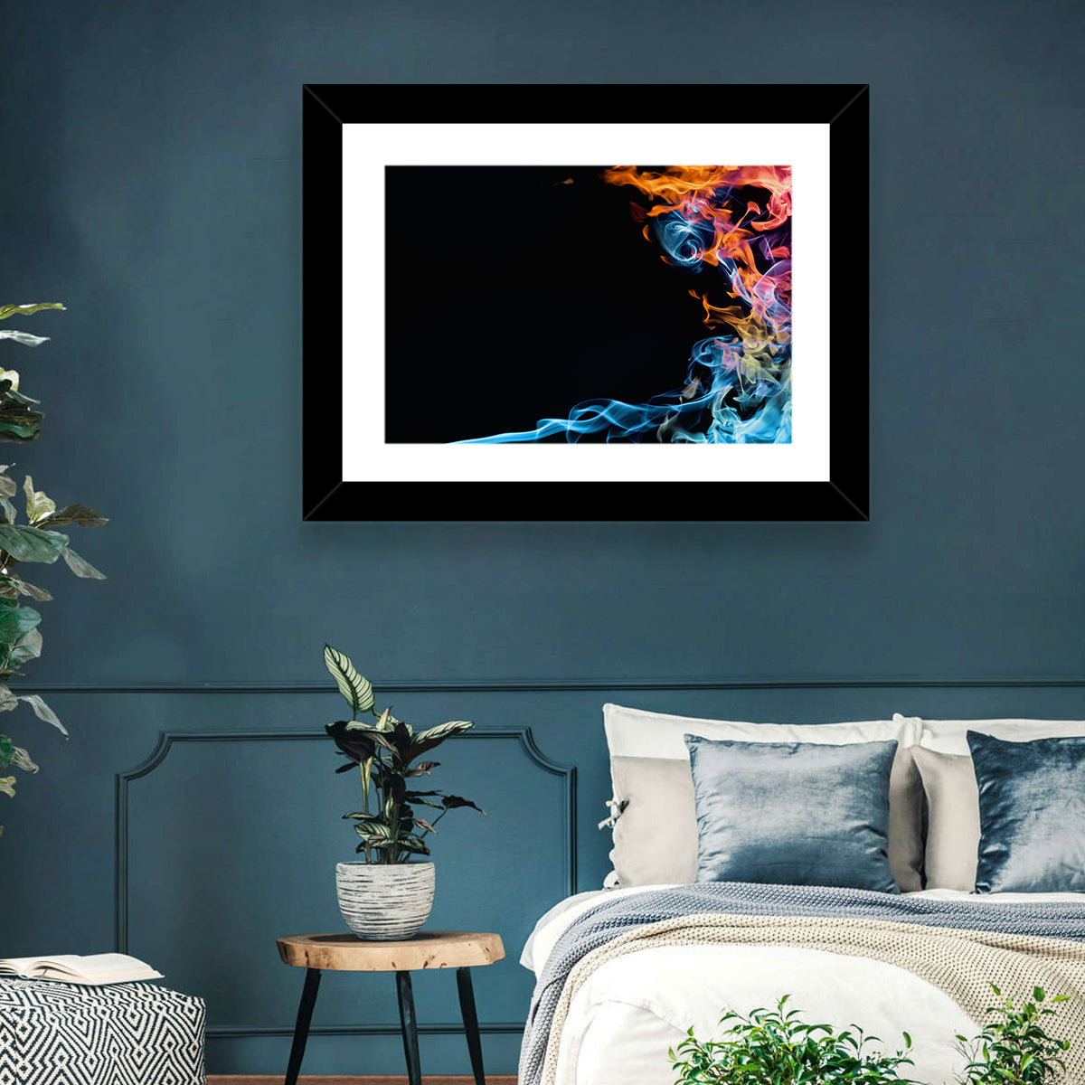 Glowing Flame Abstract Wall Art in a room, landscape
